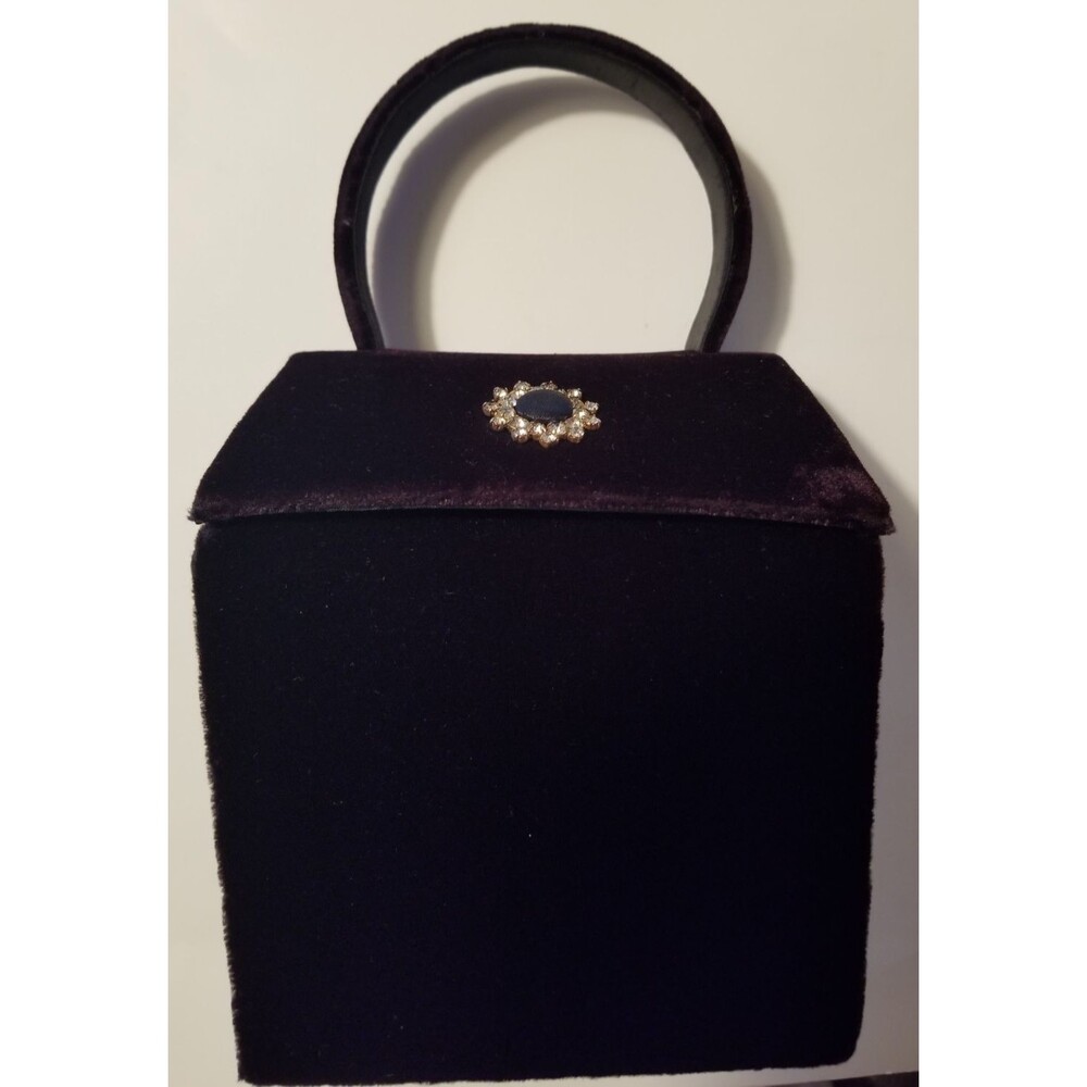 Sasha Black Velvet Evening Bag Jeweled Accent Crossbody Option Unique Shape